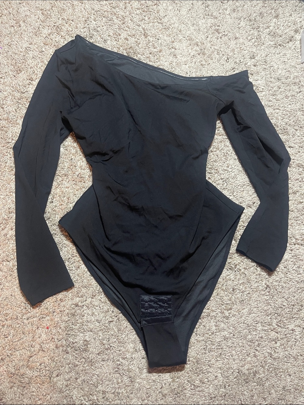 TA3 Black One Shoulder Long Sleeve Sculpting Bodysuit Size Large